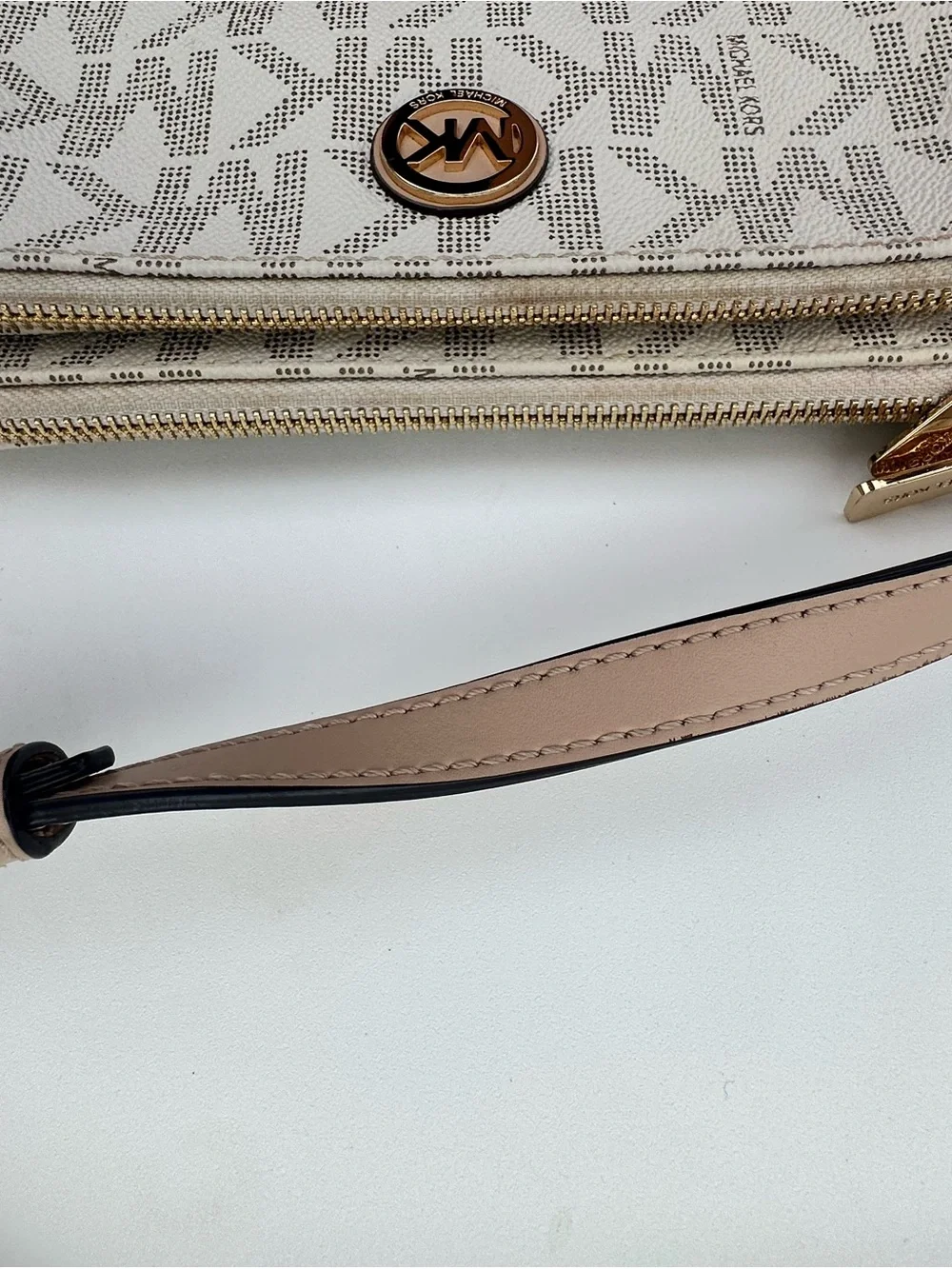 Michael Kors Tan and Cream MK Logo Crossbody Bag